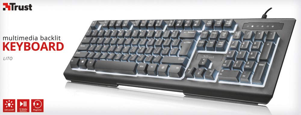 Trust Lito - Teclado Multimedia Con Fondo Luminoso, Color Negro Trust Lito - Teclado Multimedia Con Fondo Luminoso, Color Negro